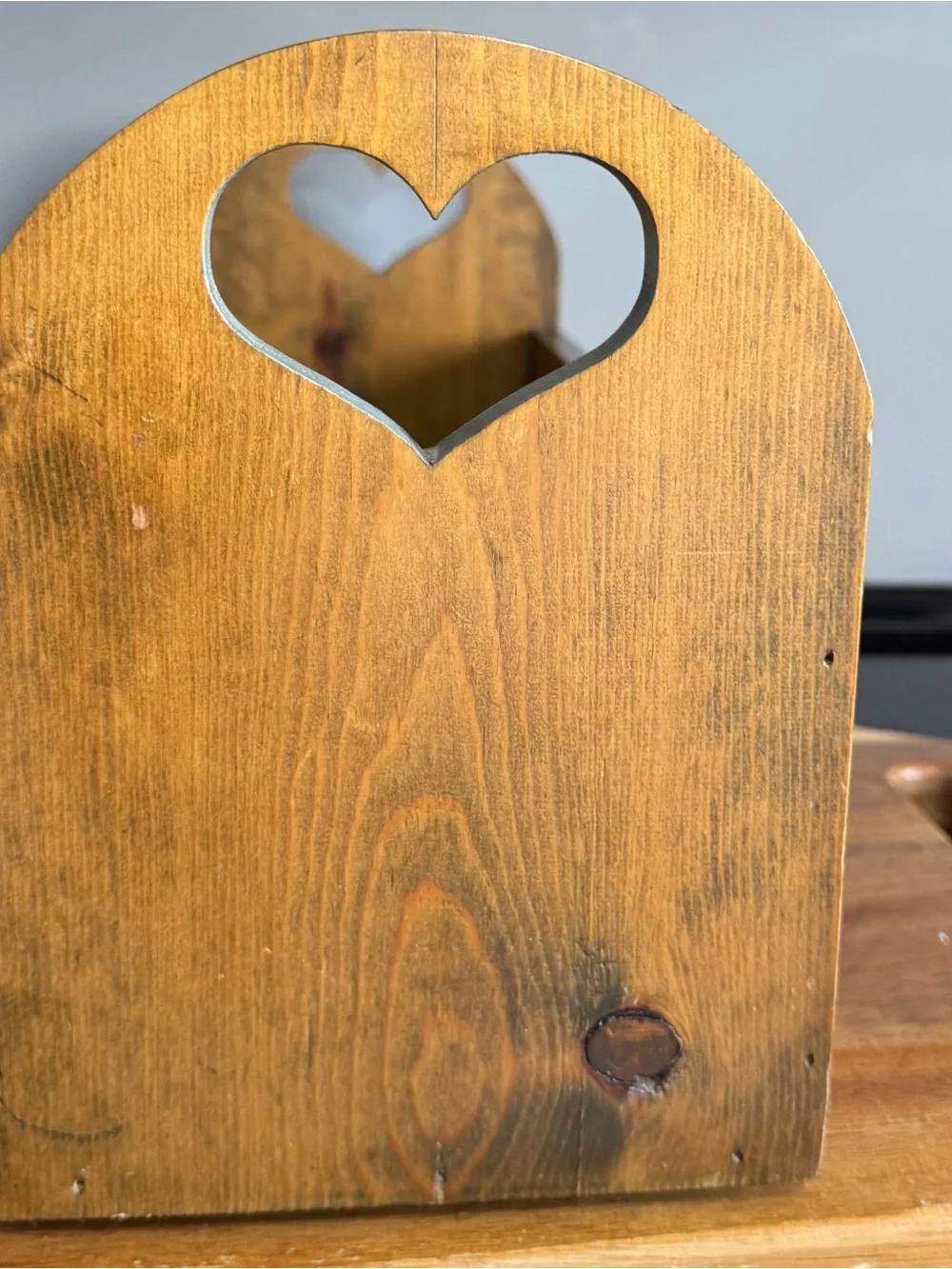 Rustic Wooden Storage Box with Blue Heart Trim